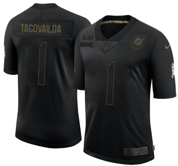 Men's Miami Dolphins #1 Tua Tagovailoa 2020 NFL Black Salute To Service Limited Stitched Jersey